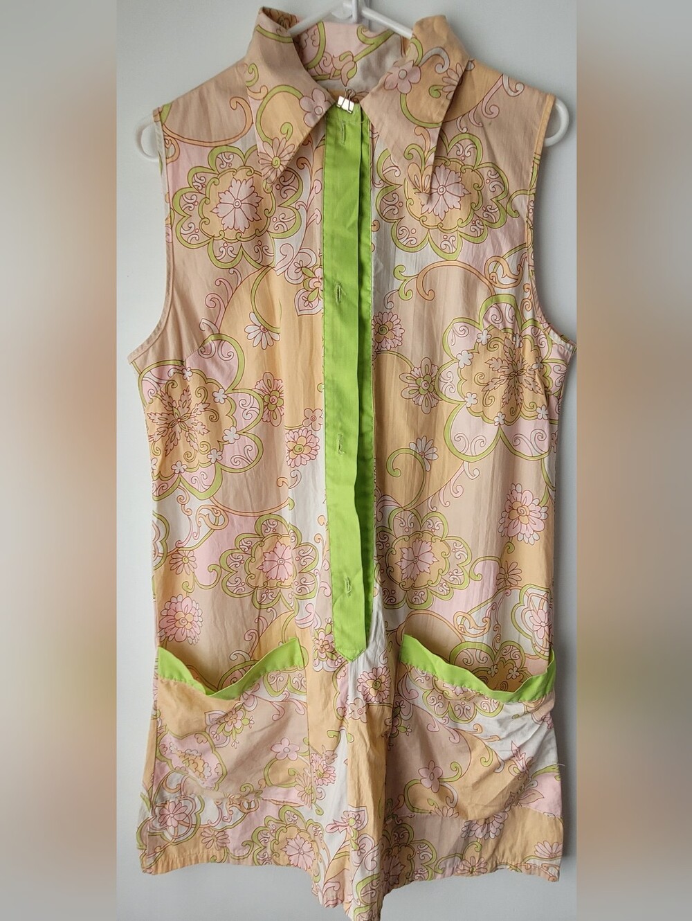 Vintage 1970s Women Sleeveless Floral Print Shift Dress Size OS